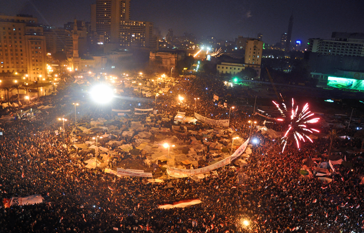 Tahrir Square the night Mubarak's resignation was announced, February 11, 2011.